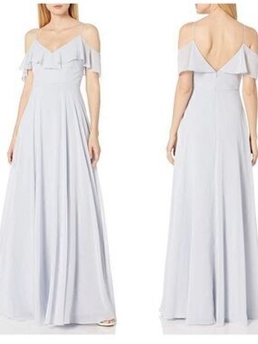 BHLDN Jenny Yoo Collection Chiffon Ruffle V-Neck Maxi Dress in Whisper Blue